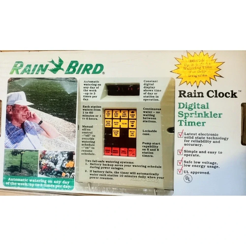 Vintage Rain Bird CRC-4 Computer Sprinkler Timer Green Box Manual Tested 4-Zones